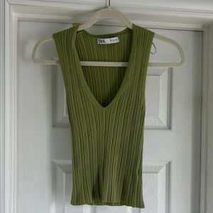 Zara Green Ribbed Sleeveless Top